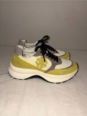 TORY BURCH Kick Trainer Fashion Sneaker In Yellow And Ivory Size 7.5